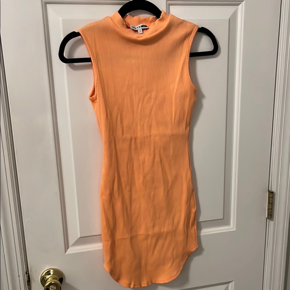 Sleeveless Orange Ribbed Dress